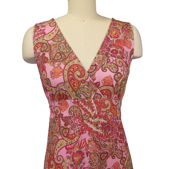 Anni Kuan Vintage Y2K Dress Size M Pink Paisley Print Tie Back Whimsy Coquette - Picture 2 of 8